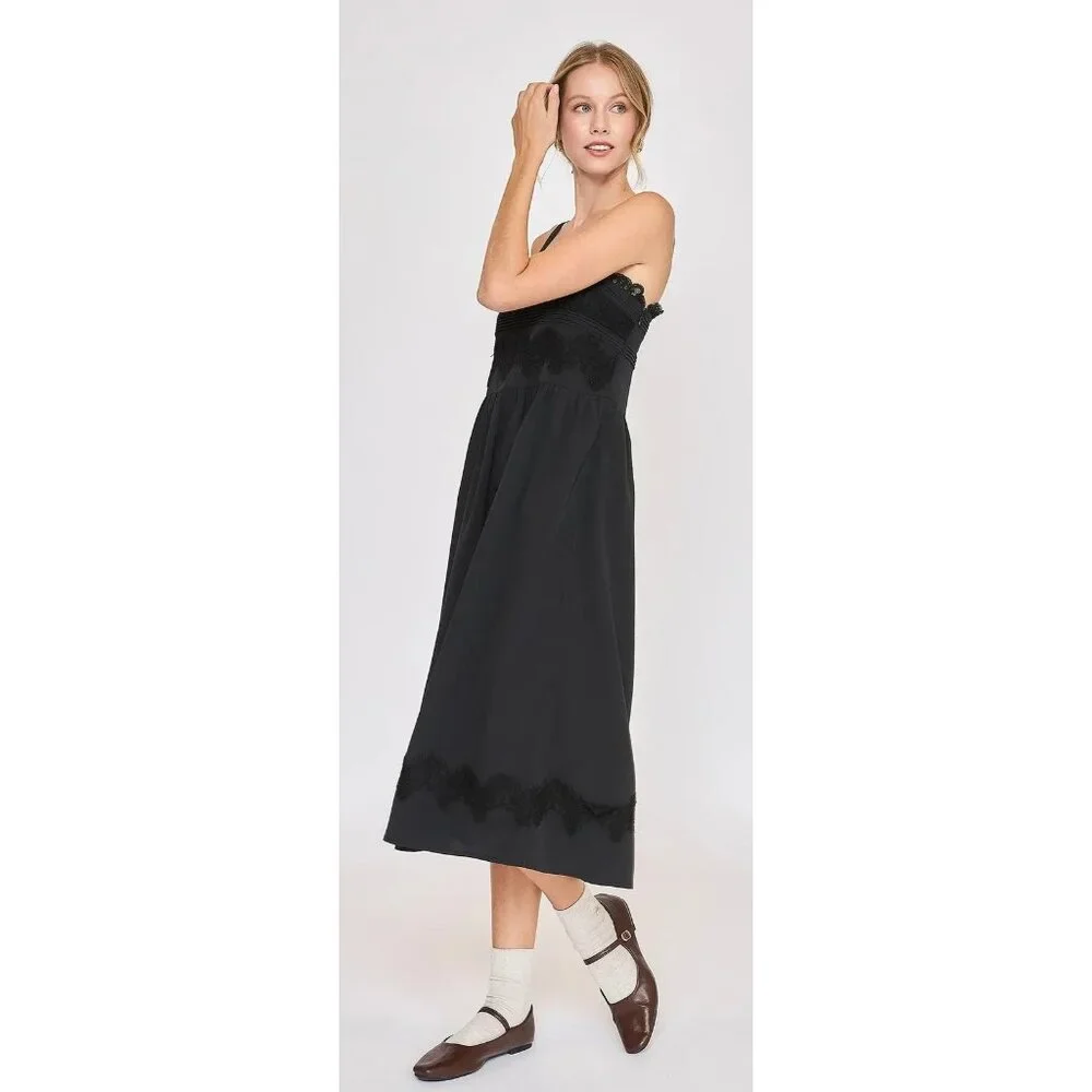 NWT Umgee Black Sleeveless Midi Dress W/ Lace Applique Size Small - Picture 4 of 6